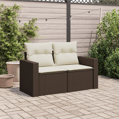 Divano da Giardino a 2 Posti con Cuscini in Polyrattan Marrone | homemem39