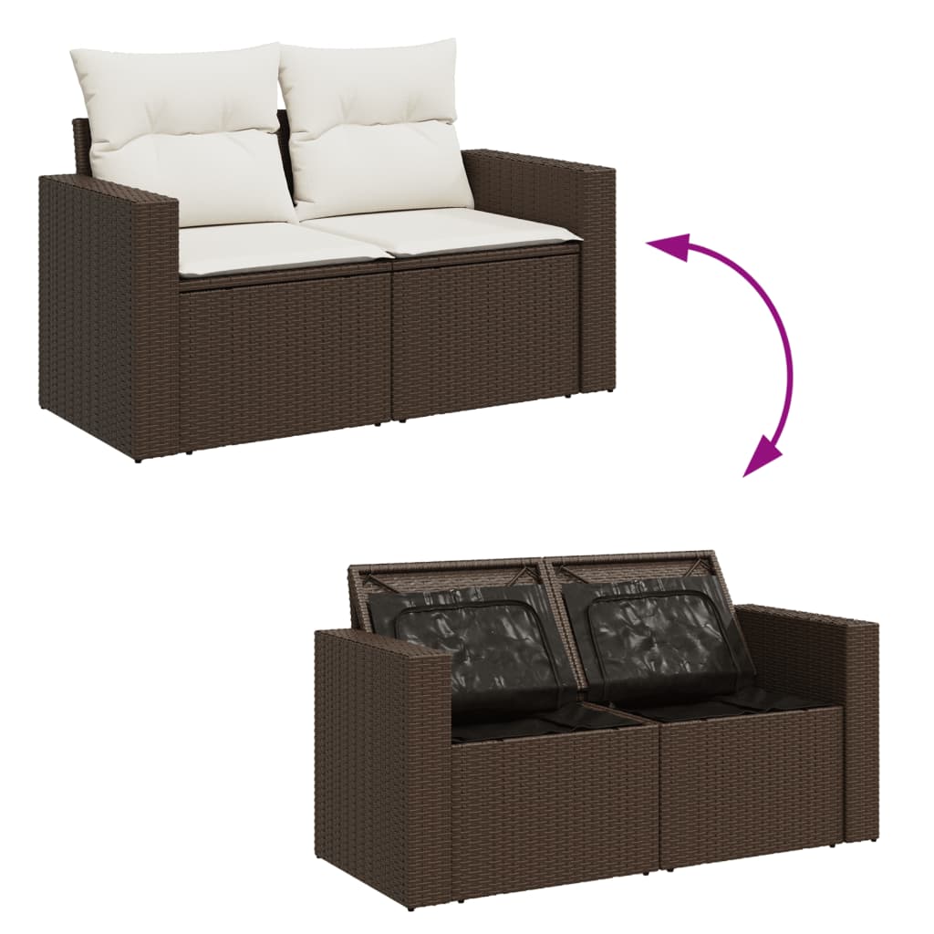 Divano da Giardino a 2 Posti con Cuscini in Polyrattan Marrone | homemem39