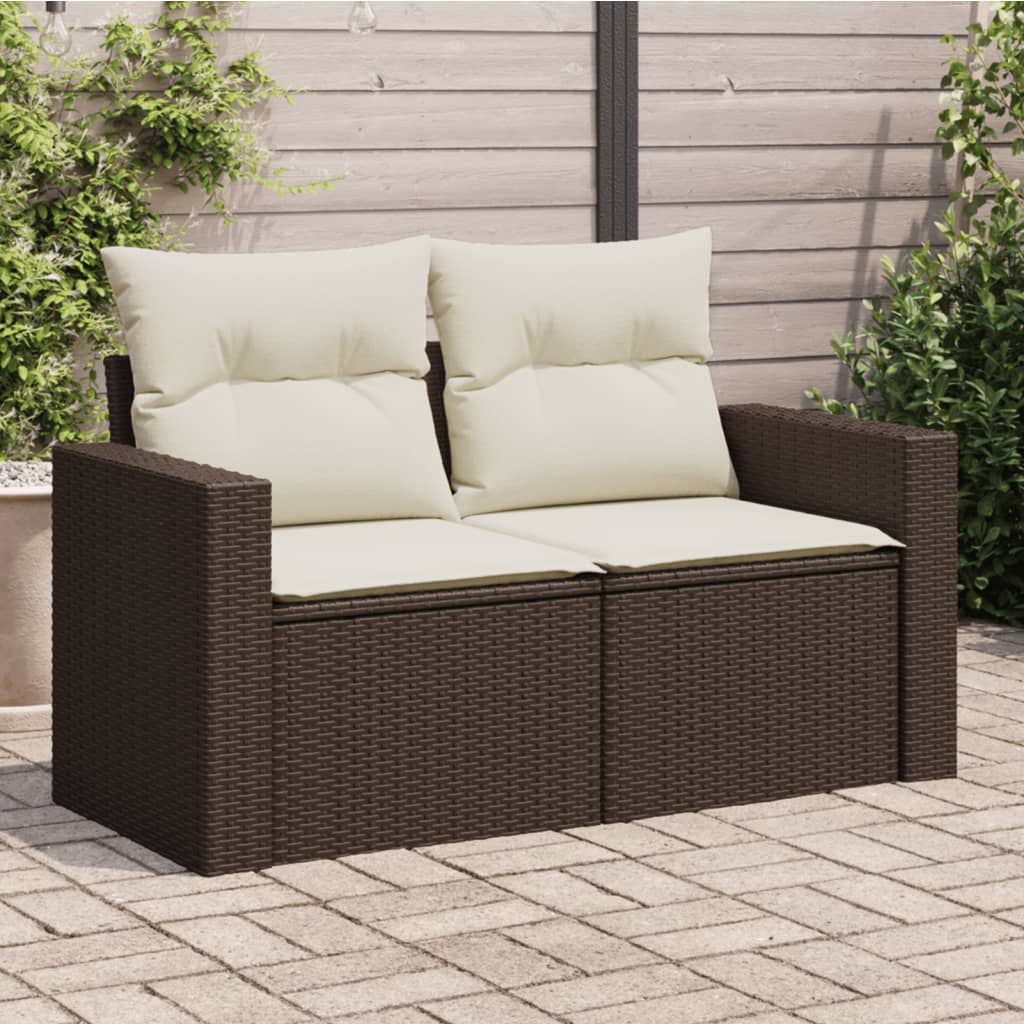 Divano da Giardino a 2 Posti con Cuscini in Polyrattan Marrone | homemem39