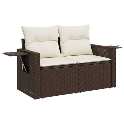 Divano da Giardino a 2 Posti con Cuscini in Polyrattan Marrone | homemem39