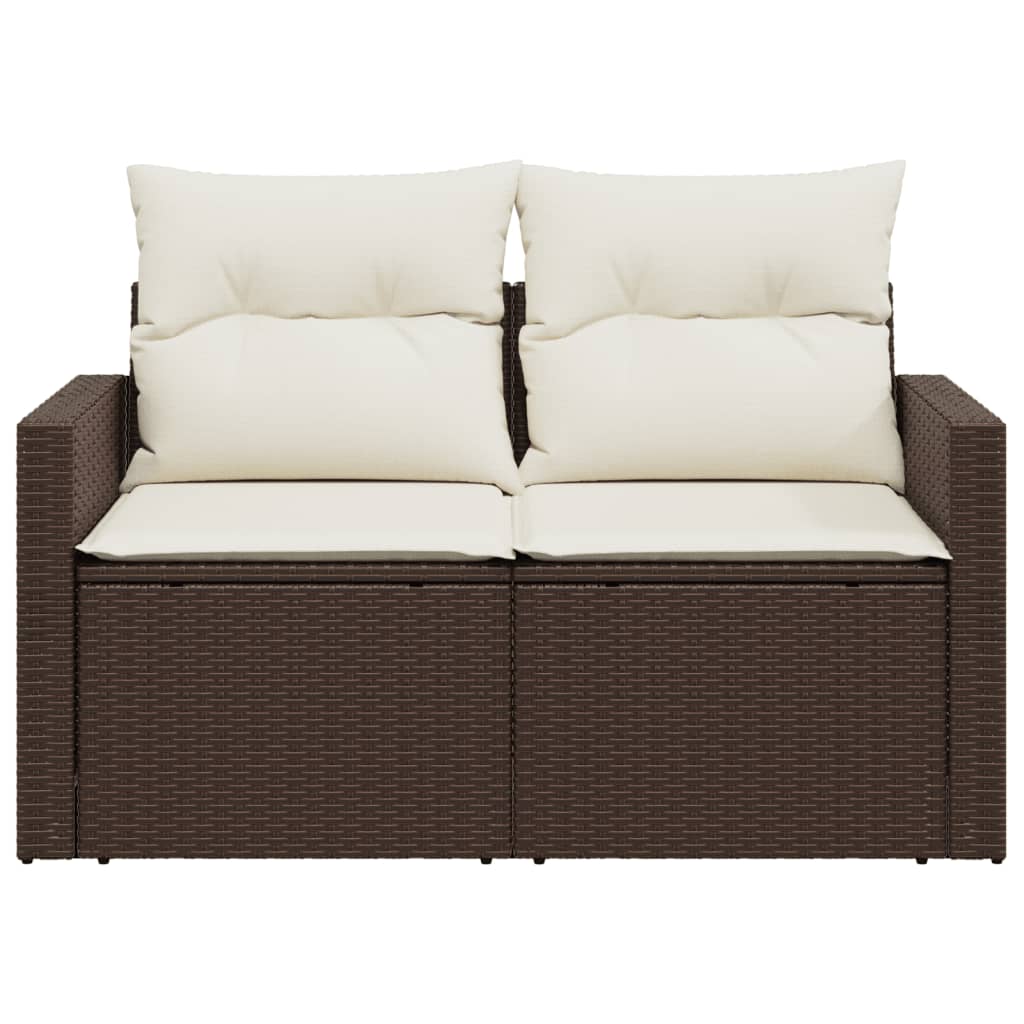Divano da Giardino a 2 Posti con Cuscini in Polyrattan Marrone | homemem39