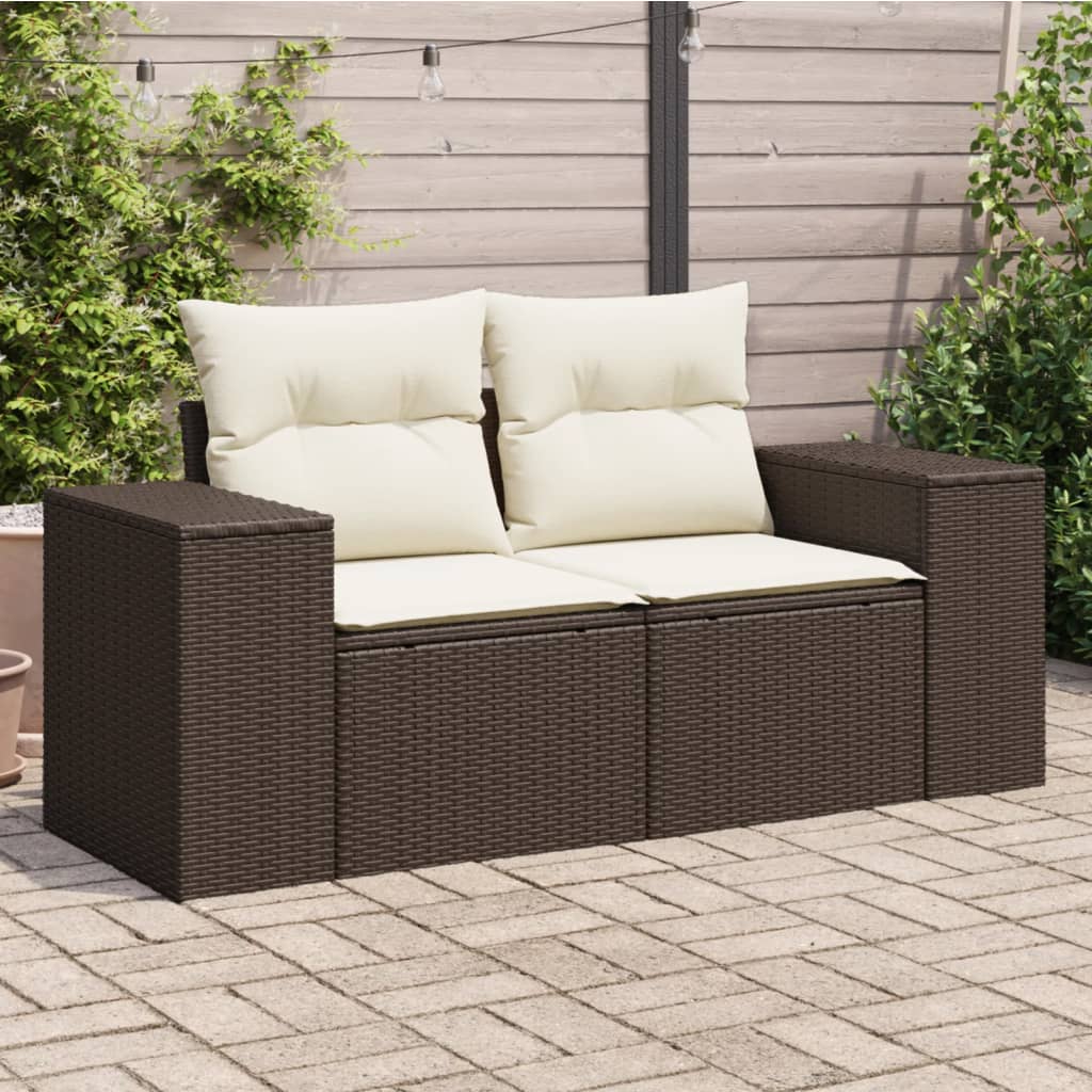 Divano da Giardino a 2 Posti con Cuscini in Polyrattan Marrone - homemem39