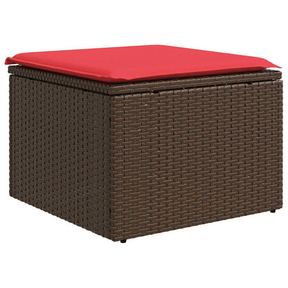 Sgabello da giardino con cuscino marrone 55x55x37 cm in polyrattan