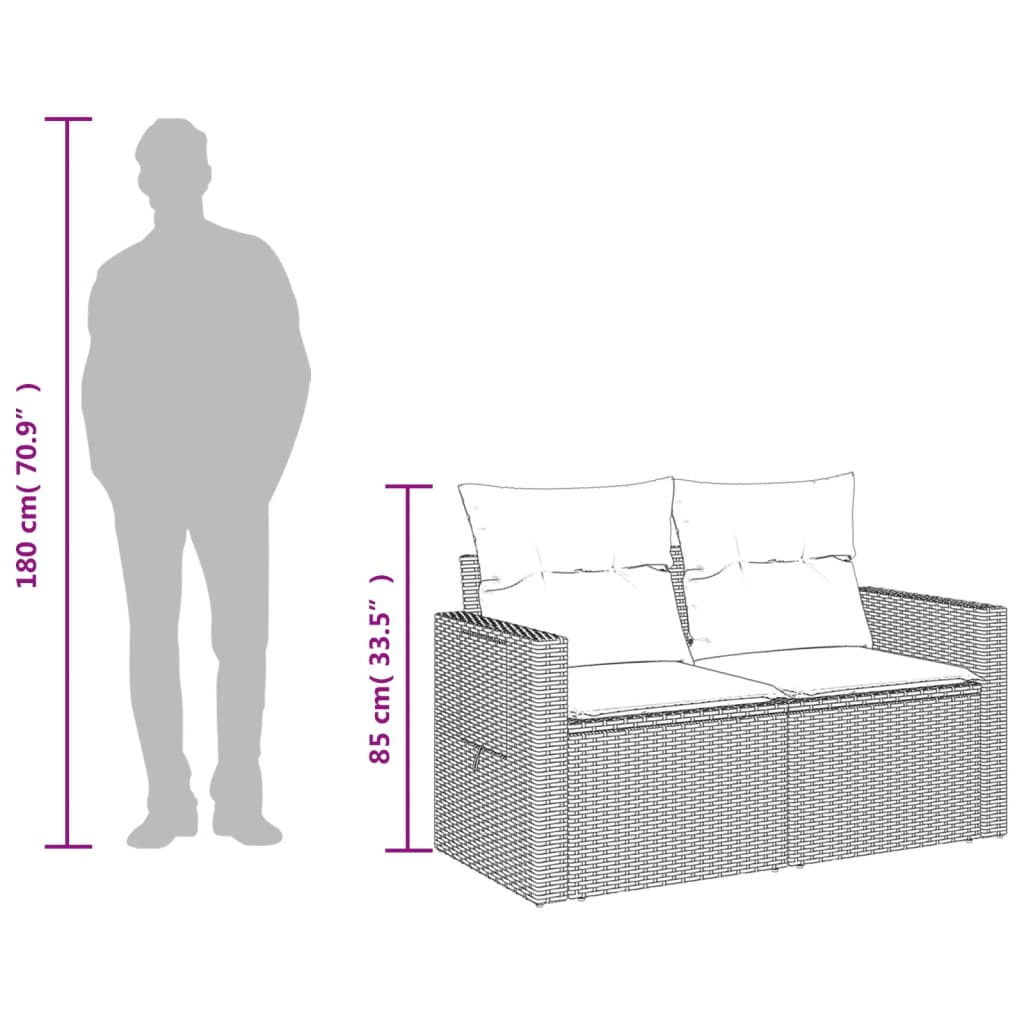 Divano da giardino con cuscini a 2 posti marrone in polyrattan | homemem39
