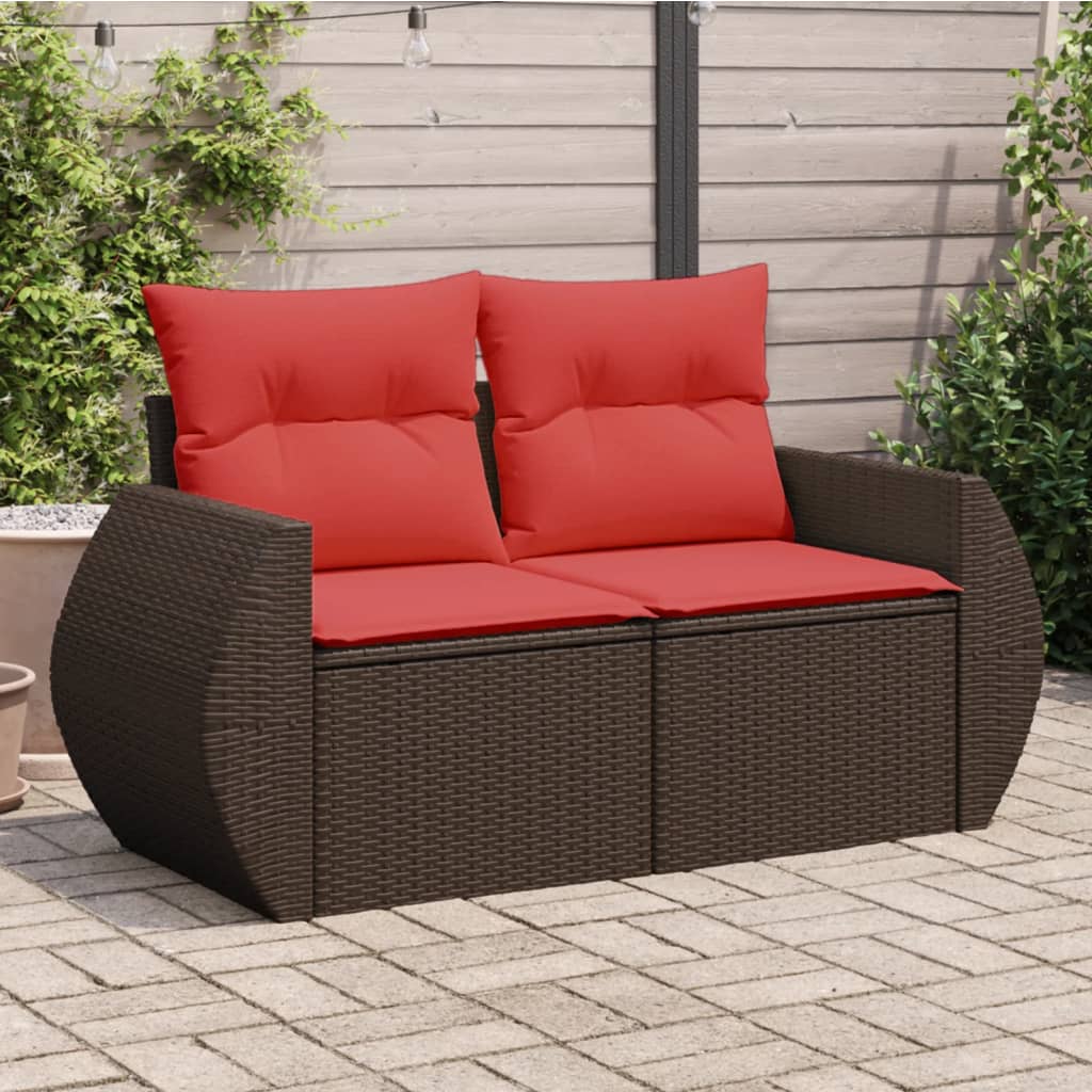 Divano da giardino con cuscini a 2 posti marrone in polyrattan | homemem39
