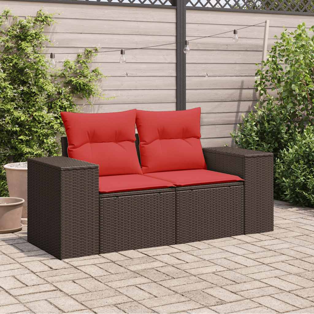 Divano da giardino con cuscini a 2 posti marrone in polyrattan