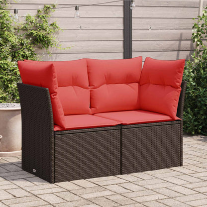 Divano da giardino con cuscini a 2 posti marrone in polyrattan