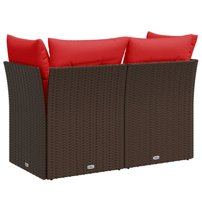Divano da giardino con cuscini a 2 posti marrone in polyrattan