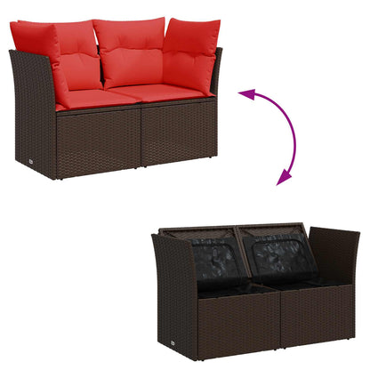 Divano da giardino con cuscini a 2 posti marrone in polyrattan