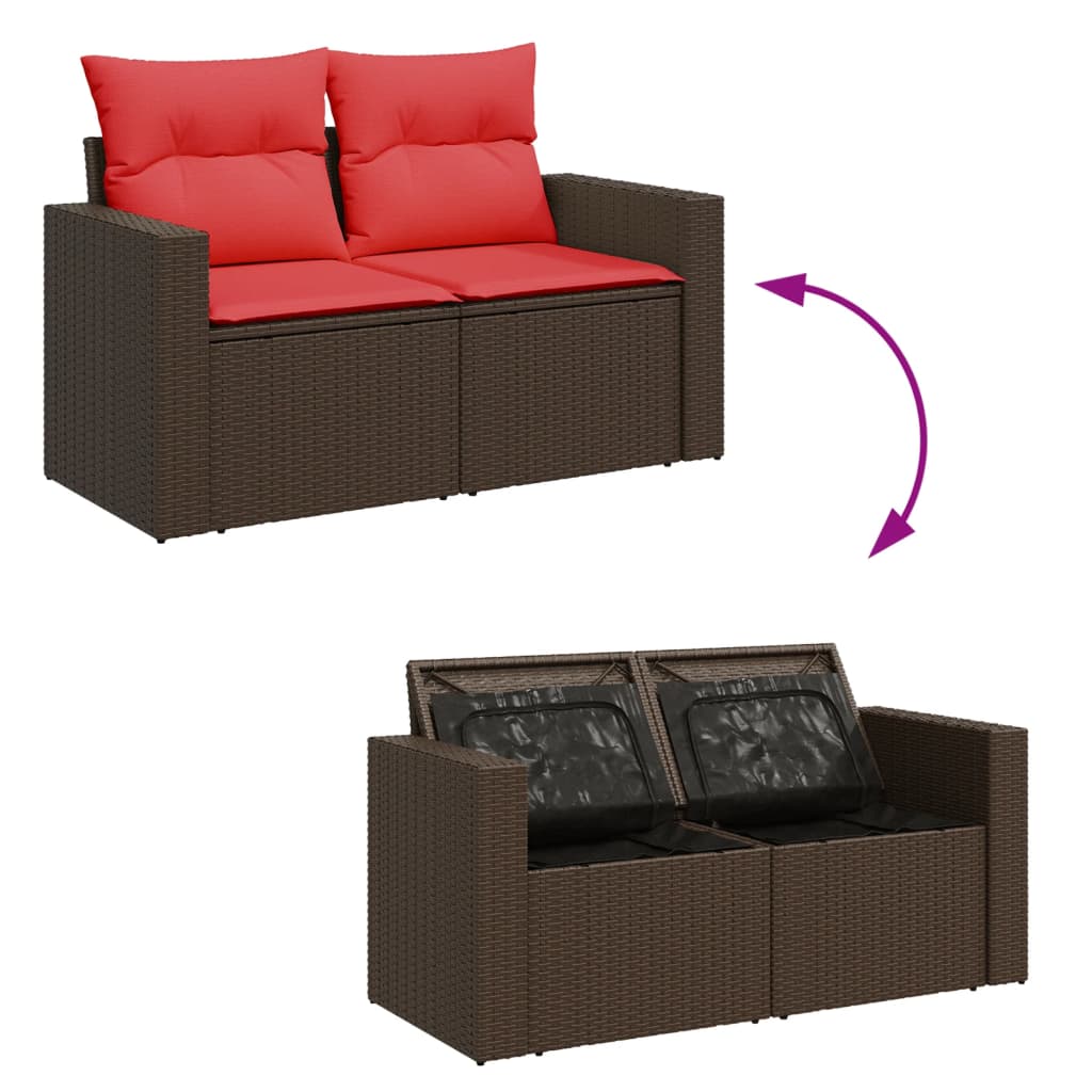 Divano da giardino con cuscini a 2 posti marrone in polyrattan | homemem39