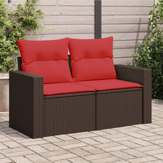 Divano da giardino con cuscini a 2 posti marrone in polyrattan | homemem39