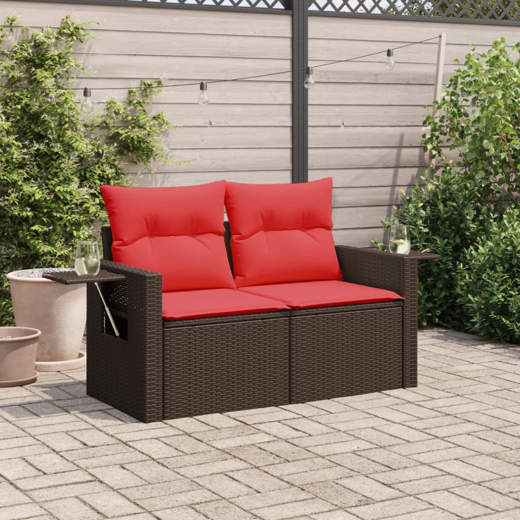 Divano da giardino con cuscini a 2 posti marrone in polyrattan | homemem39