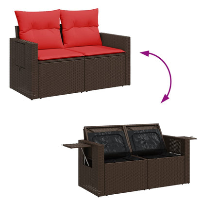 Divano da giardino con cuscini a 2 posti marrone in polyrattan | homemem39