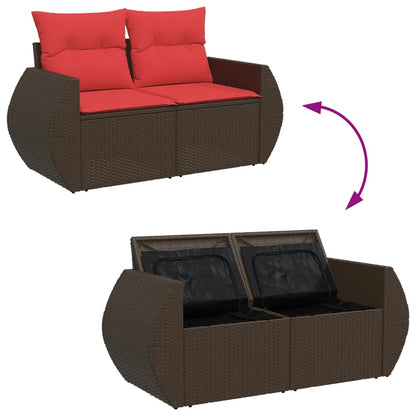 Divano da giardino con cuscini a 2 posti marrone in polyrattan | homemem39