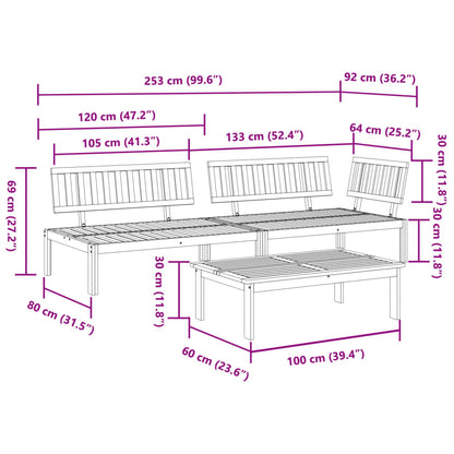 Set Divano Pallet da Giardino 3 pz in Legno Massello di Acacia | homemem39
