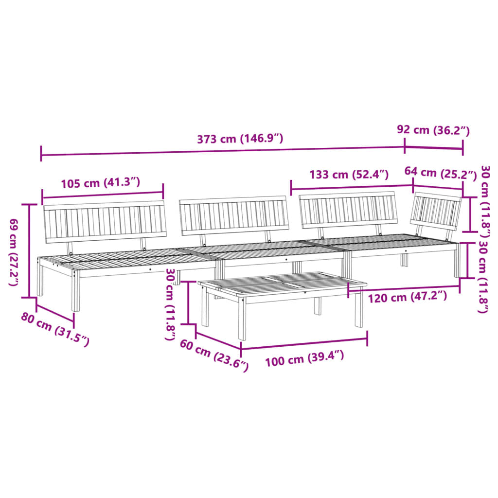 Set Divano Pallet da Giardino 4 pz in Legno Massello di Acacia | homemem39