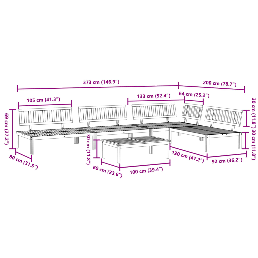 Set Divano Pallet da Giardino 5 pz in Legno Massello di Acacia | homemem39