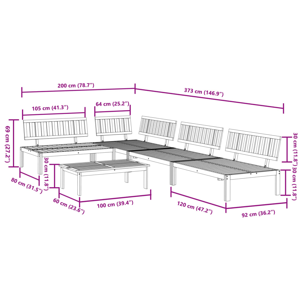 Set Divano Pallet da Giardino 5 pz in Legno Massello di Acacia | homemem39