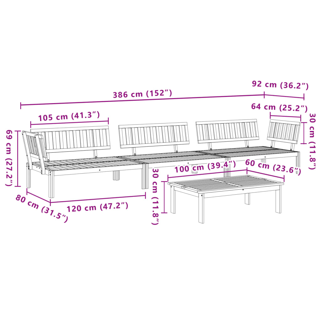 Set Divano Pallet da Giardino 4 pz in Legno Massello di Acacia | homemem39