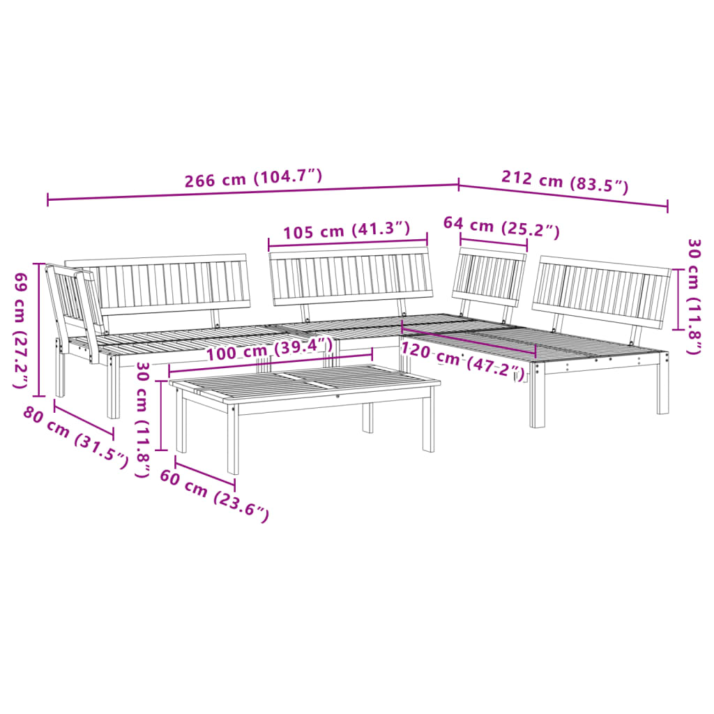 Set Divano Pallet da Giardino 4 pz in Legno Massello di Acacia | homemem39