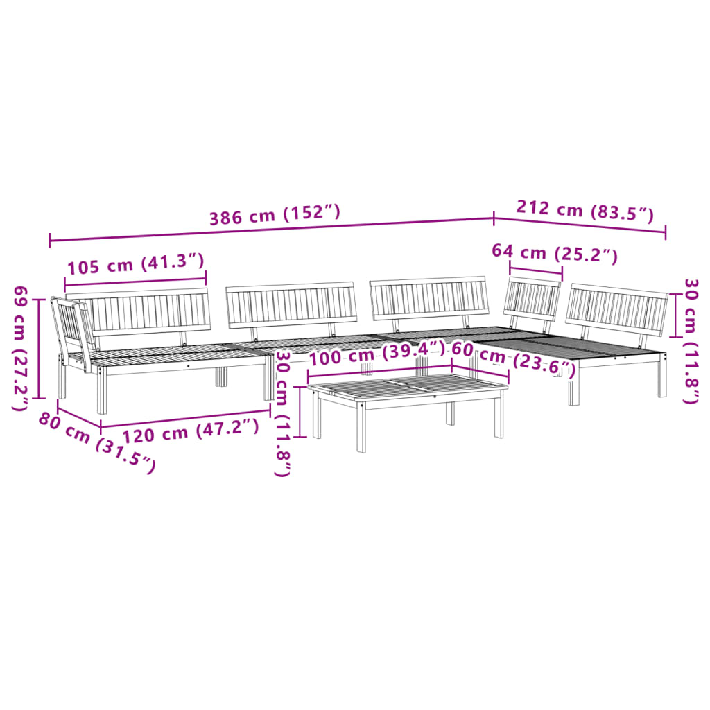 Set Divano Pallet da Giardino 5 pz in Legno Massello di Acacia | homemem39