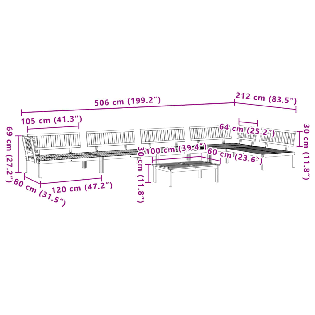 Set Divano Pallet da Giardino 6 pz in Legno Massello di Acacia | homemem39