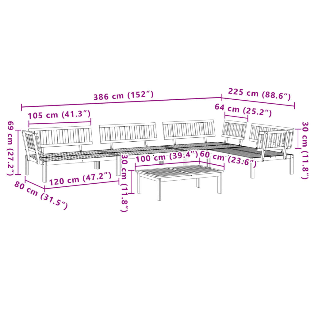 Set Divano Pallet da Giardino 5 pz in Legno Massello di Acacia | homemem39