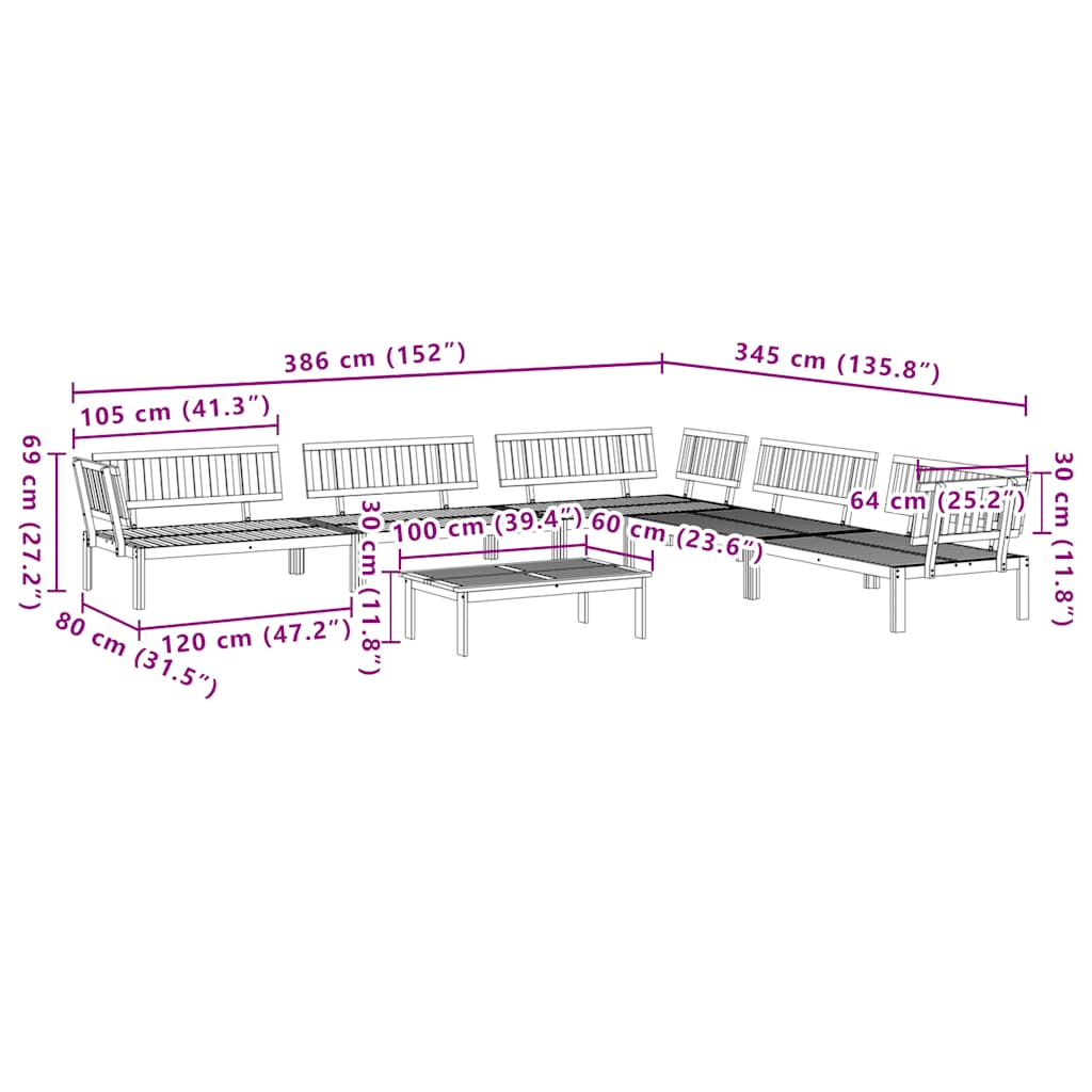 Set Divano Pallet da Giardino 6 pz in Legno Massello di Acacia | homemem39