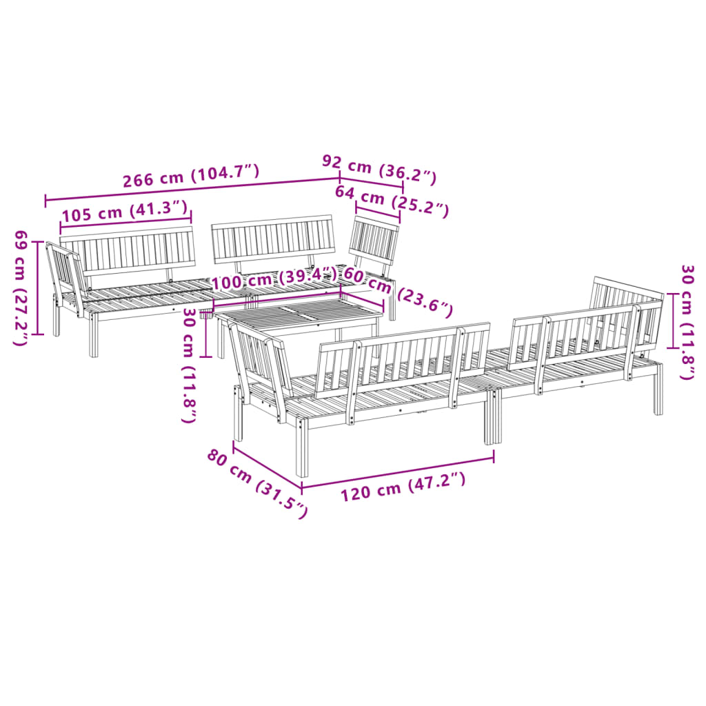 Set Divano Pallet da Giardino 5 pz in Legno Massello di Acacia | homemem39