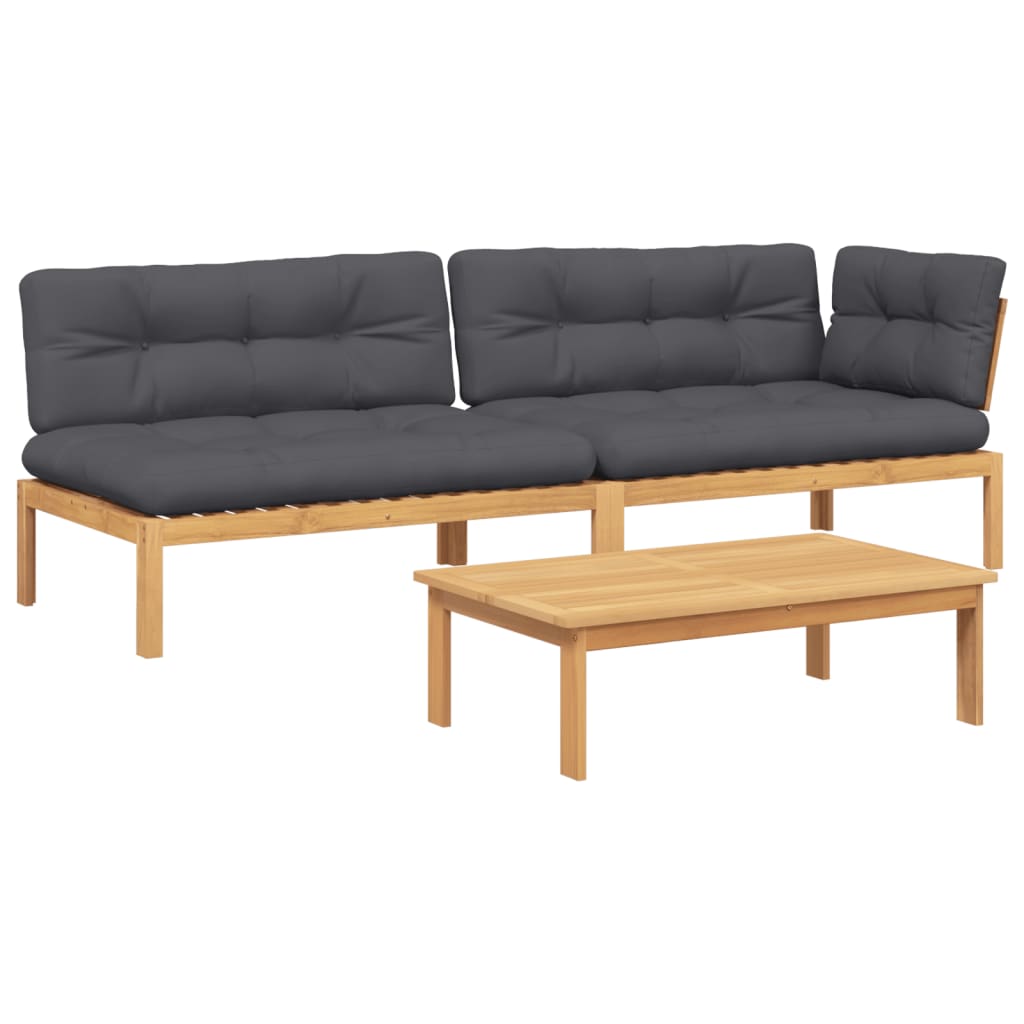 Set Divano Pallet Giardino 3pz con Cuscini Massello Acacia | homemem39