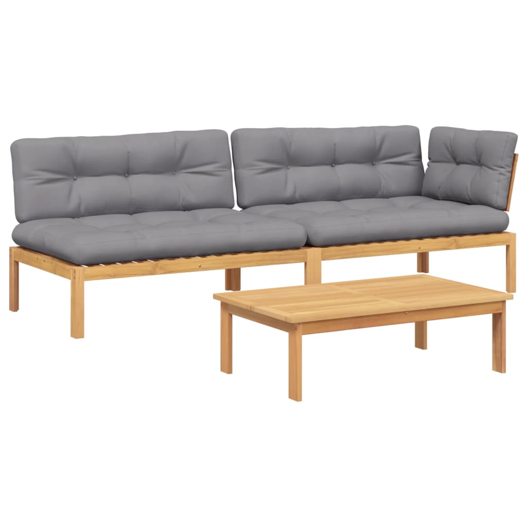 Set Divano Pallet Giardino 3pz con Cuscini Massello Acacia | homemem39
