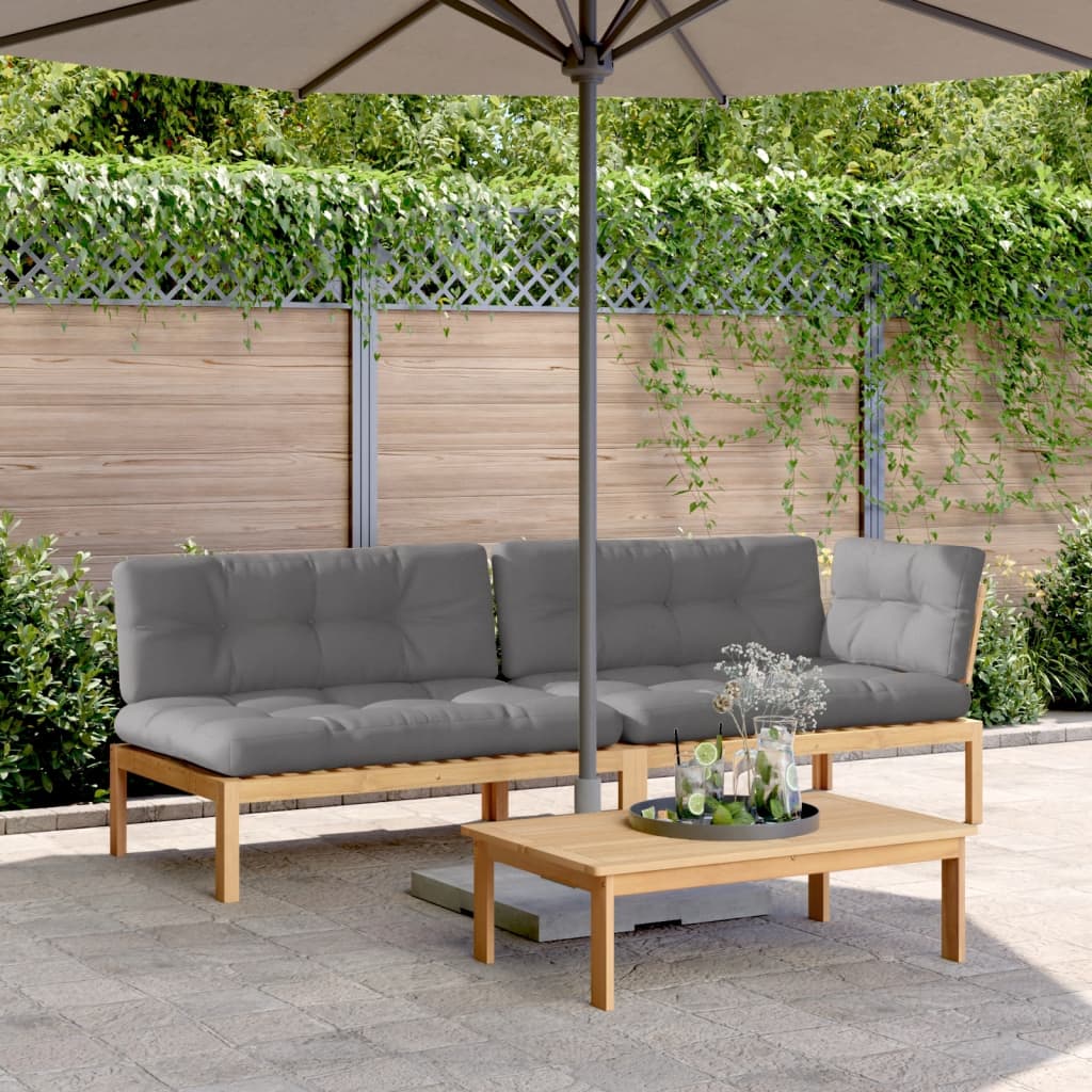 Set Divano Pallet Giardino 3pz con Cuscini Massello Acacia | homemem39