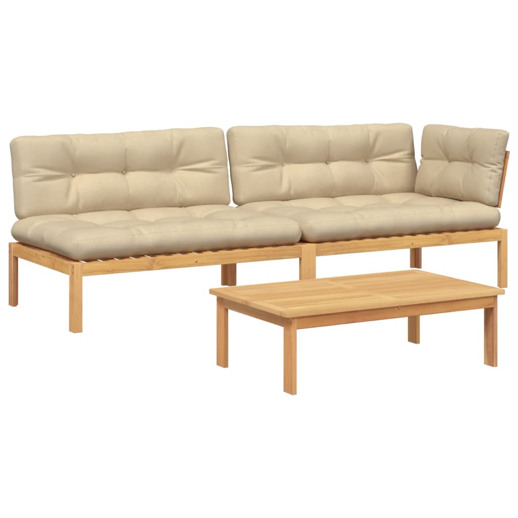 Set Divano Pallet Giardino 3pz con Cuscini Massello Acacia | homemem39