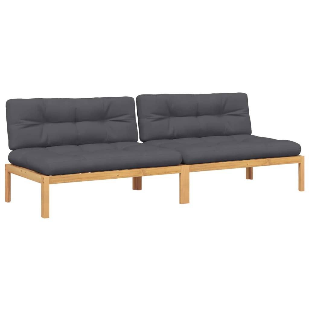 Divani Centrali Pallet Giardino 2pz con Cuscini Massello Acacia | homemem39