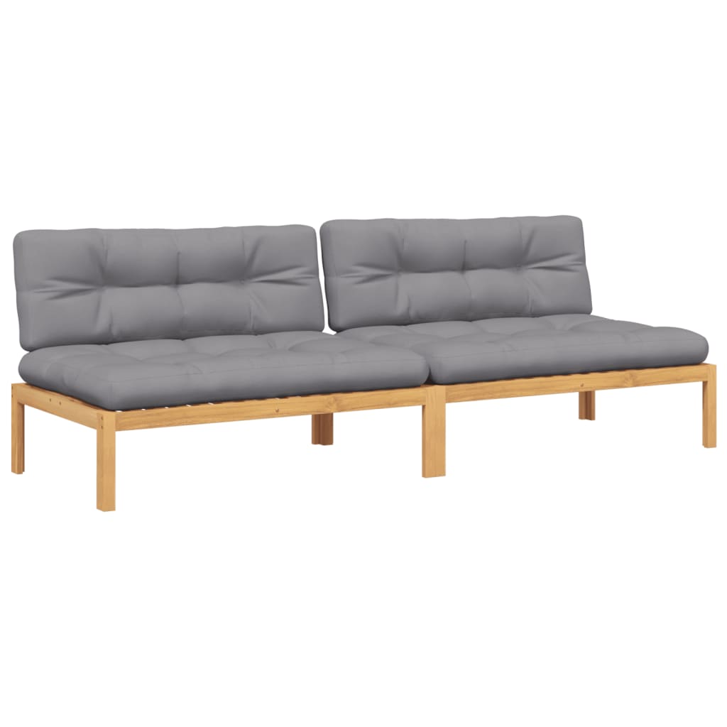 Divani Centrali Pallet Giardino 2pz con Cuscini Massello Acacia | homemem39