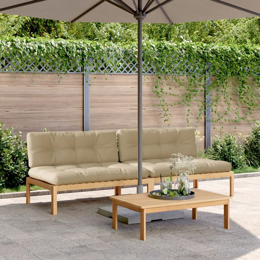 Divani Centrali Pallet Giardino 2pz con Cuscini Massello Acacia | homemem39