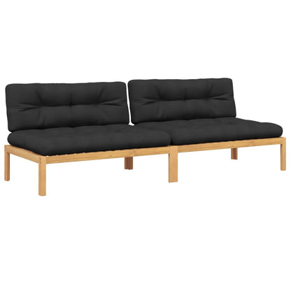 Divani Centrali Pallet Giardino 2pz con Cuscini Massello Acacia | homemem39