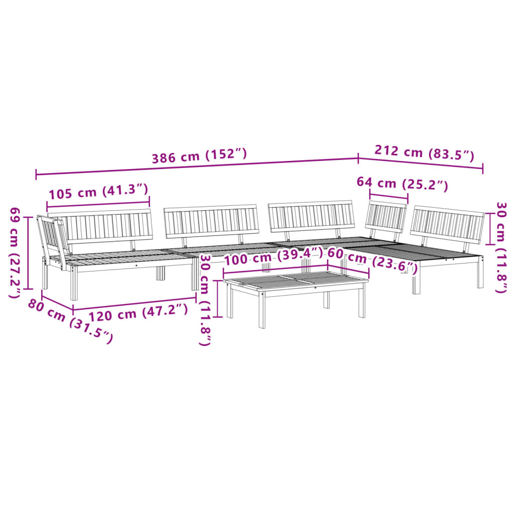Set Divano Pallet da Giardino 5 pz in Legno Massello di Acacia | homemem39