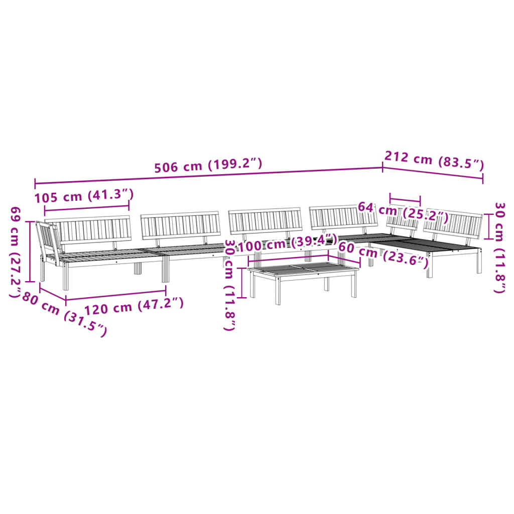 Set Divano Pallet da Giardino 6 pz in Legno Massello di Acacia | homemem39