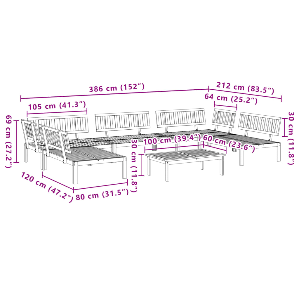 Set Divano Pallet da Giardino 6 pz in Legno Massello di Acacia | homemem39