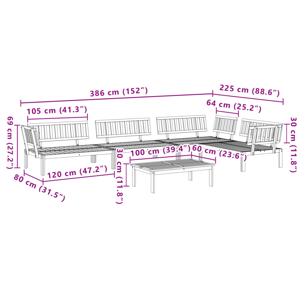 Set Divano Pallet da Giardino 5 pz in Legno Massello di Acacia | homemem39