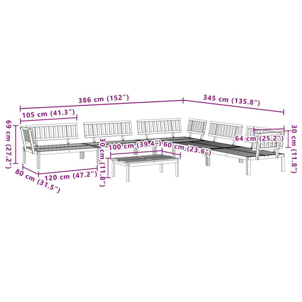 Set Divano Pallet da Giardino 6 pz in Legno Massello di Acacia | homemem39