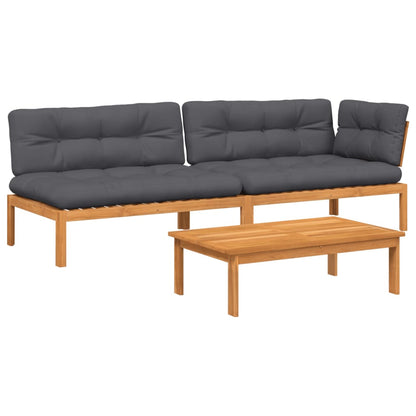 Set Divano Pallet Giardino 3pz con Cuscini Massello Acacia | homemem39
