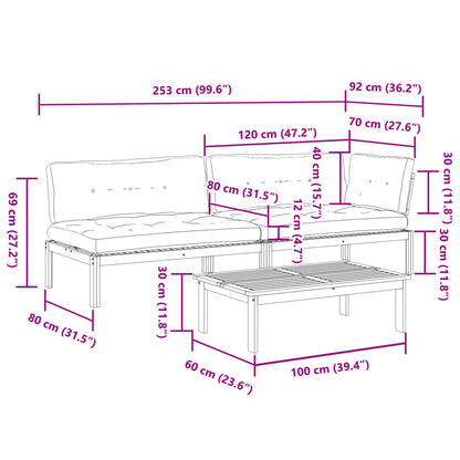 Set Divano Pallet Giardino 3pz con Cuscini Massello Acacia | homemem39