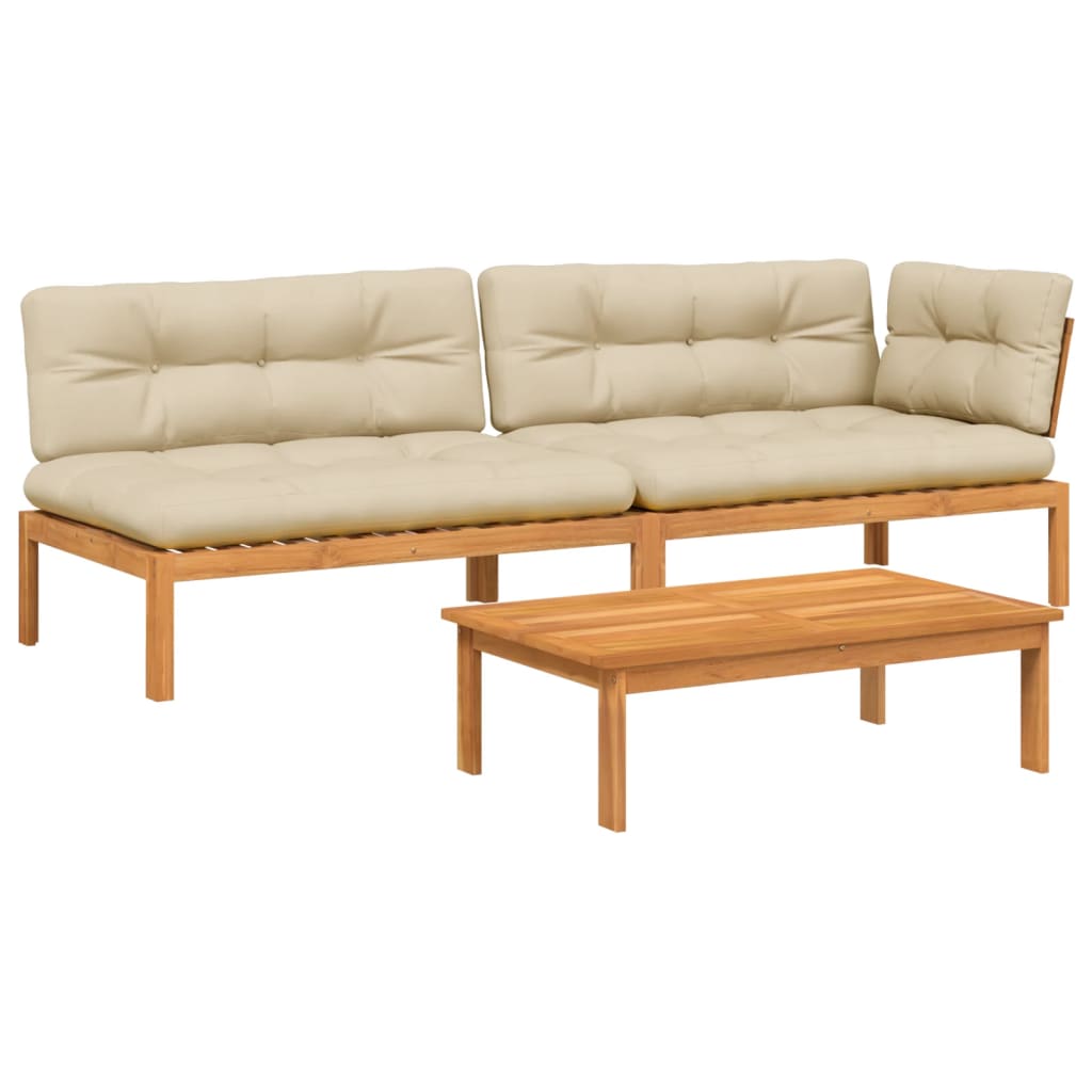 Set Divano Pallet Giardino 3pz con Cuscini Massello Acacia | homemem39