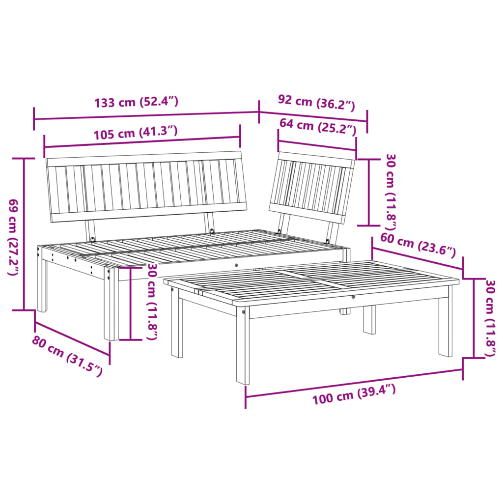 Set Divani Pallet da Giardino 2pz in Legno Massello di Acacia | homemem39