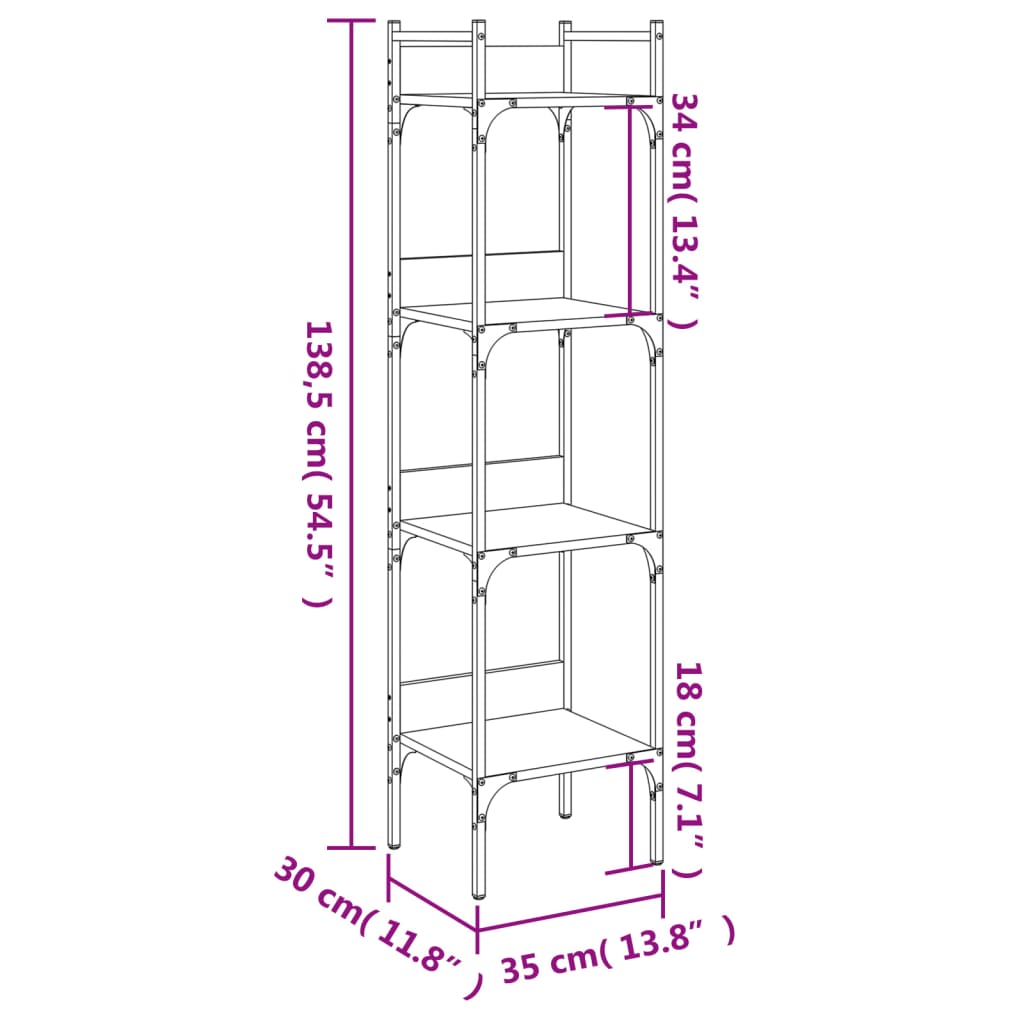 Libreria a 4 Ripiani Nera 35x30x138,5 cm in Legno Multistrato | homemem39