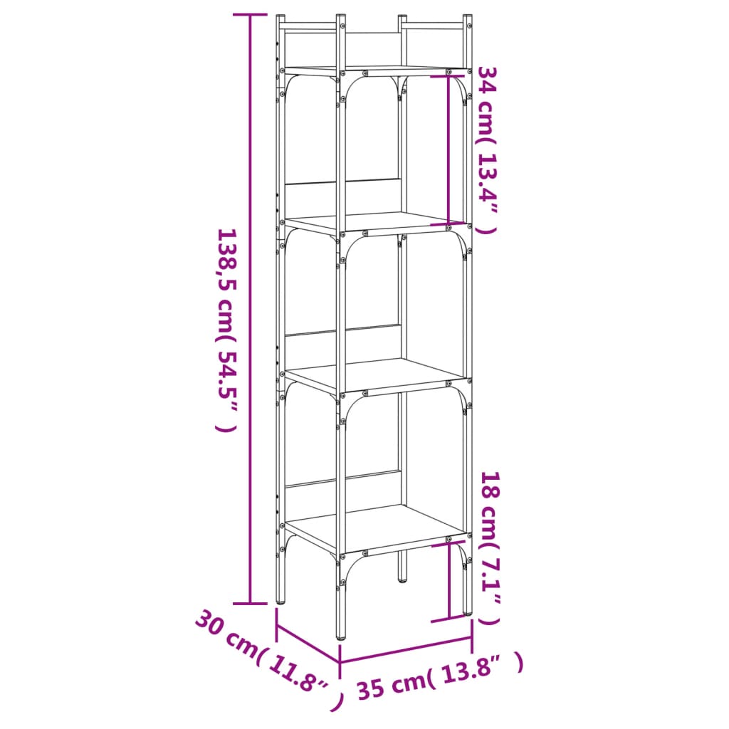 Bookshelf 4 livelli Tall Brown Oak