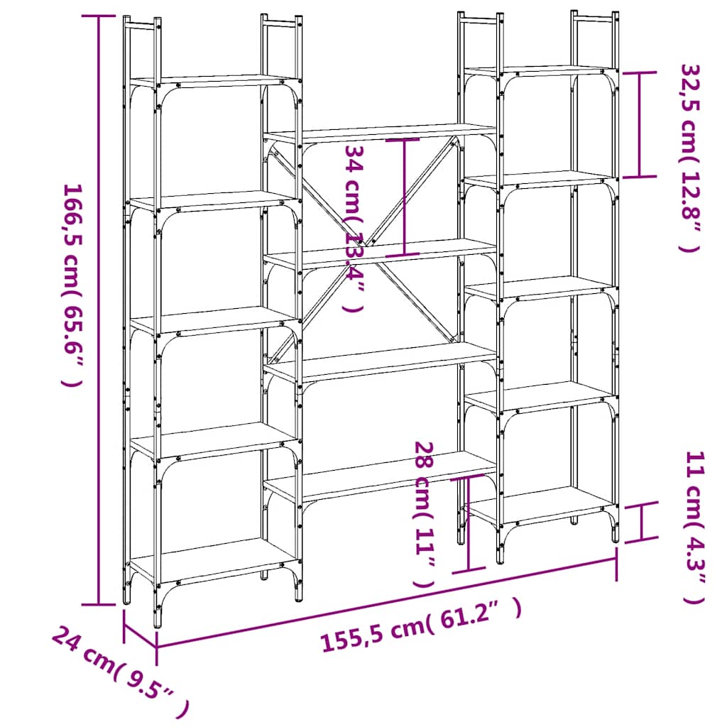 Libreria Nera 155,5x24x166,5 cm in Legno Multistrato | homemem39