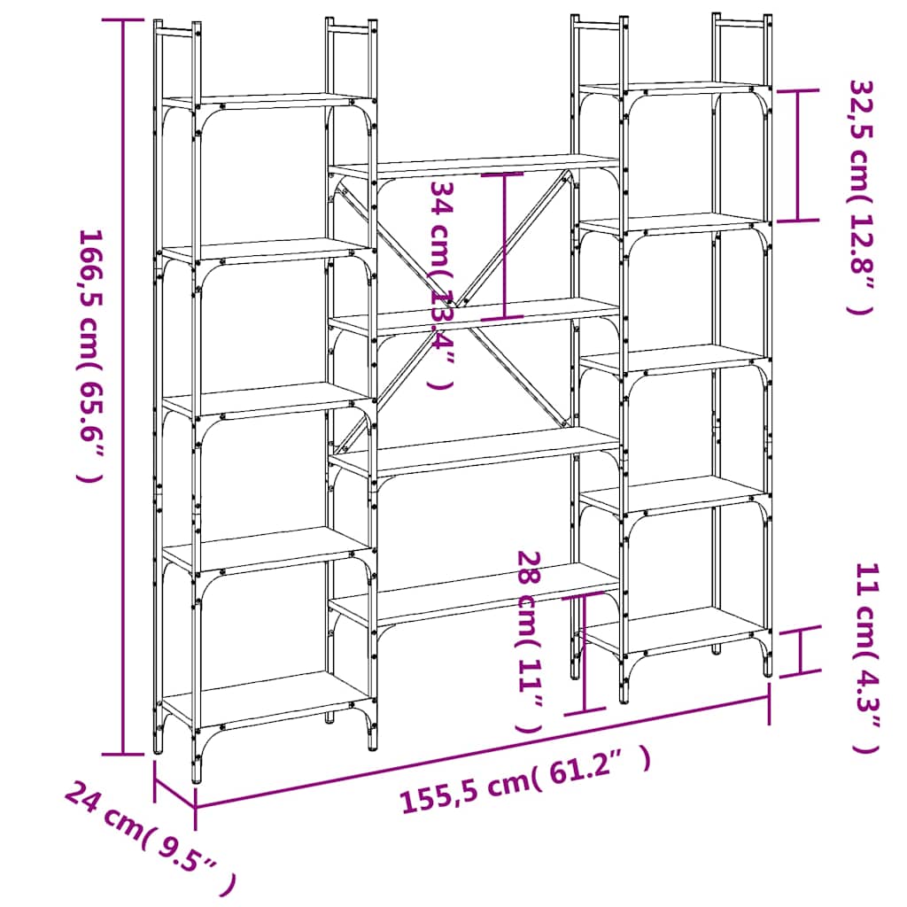 Libreria Nera 155,5x24x166,5 cm in Legno Multistrato